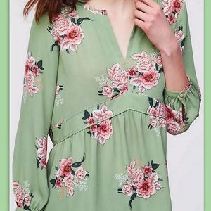 Ann Taylor LOFT green and pink floral blouse